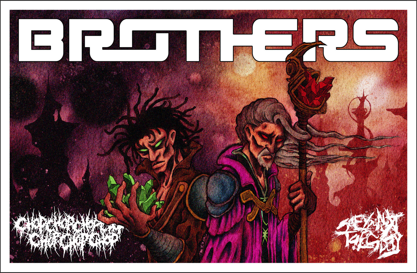 Artistic depiction of two characters with 'BROTHERS' text above them on a stylized background.